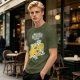 Olive graphic t-shirt with 'Relax and Cheese the Day' and mice on cheese