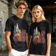 Olive T-Shirt With Cartoon Robot And Winged Vehicle Graphic