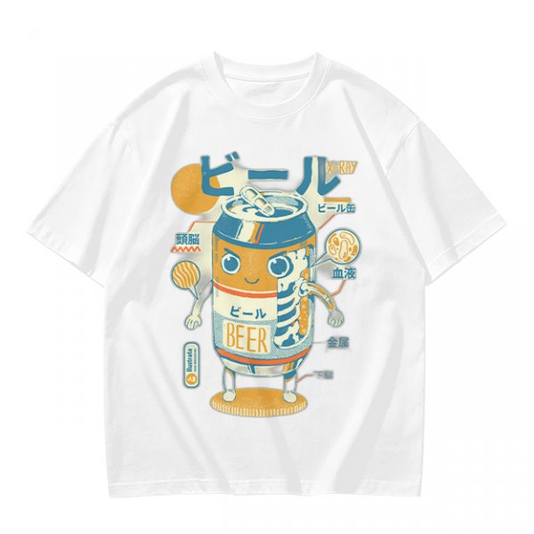 Olive T-Shirt With Kawaii Beer Can Robot Graphic