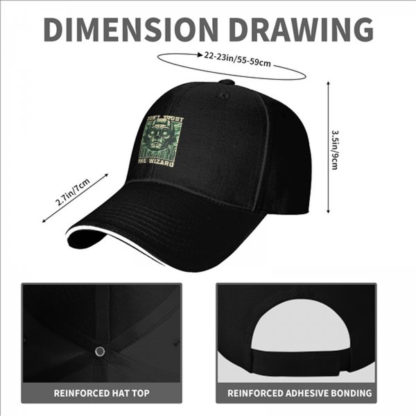 Black baseball cap with 'Don't Trust The Wizard' robot graphic