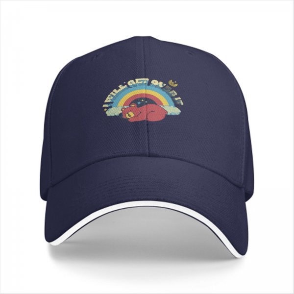 Black baseball cap with sleeping bear rainbow graphic and text