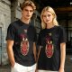 Olive T-Shirt with Red Devil Cat Graphic and The Dev Print