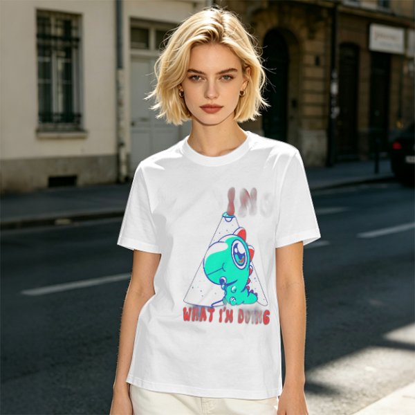 Olive T-Shirt With Cute Dinosaur Graphic And 'What I'm Doing' Text