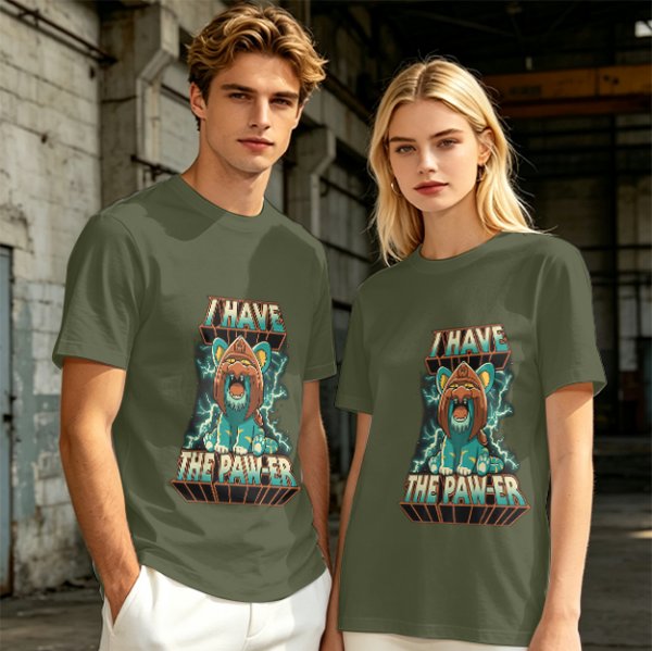 I Have The Paw-er Lion Graphic Olive T-Shirt