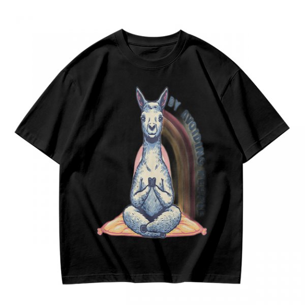 Olive T-Shirt With Meditating Llama Rainbow Graphic