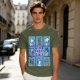 Olive green t-shirt with The Barky Bunch cartoon dog graphic