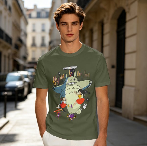 Totoro and Girls Fly Me To The Moon Graphic T-Shirt Design