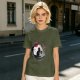 Olive T-Shirt with Japanese Style Cat and Red Sun Art Print