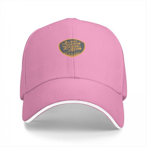 Black baseball cap with 'All Who Wander Are Looking For Beer' graphic