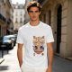 Olive green t-shirt with a cute cat eating ramen graphic