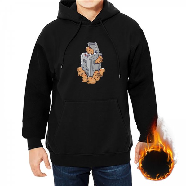 Black Hoodie With Capybaras On Washing Machine Graphic