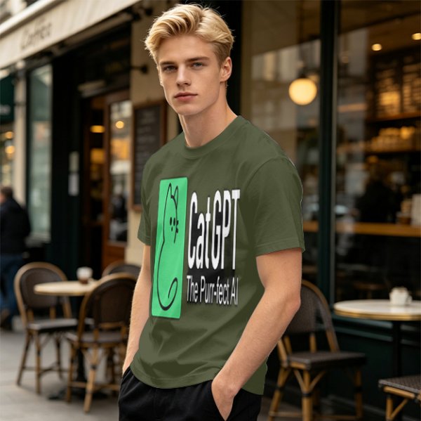 Olive Green CatGPT The Purr-fect AI Graphic T-Shirt