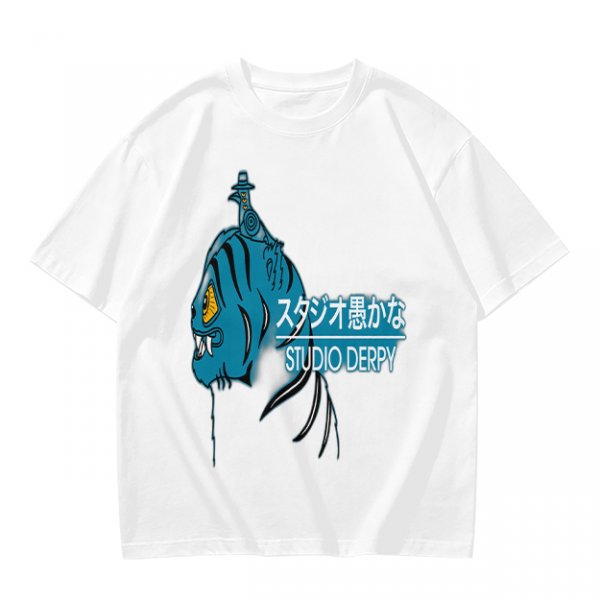 Olive Graphic T-Shirt with Blue Tiger and Studio Derpy Text