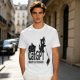Olive green graphic t-shirt with CatGPT and mischievous cat prints