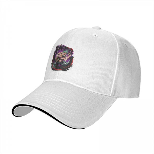Black Baseball Cap With Anime Swordsman Character Print