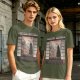 Olive T-Shirt with Japanese Shinto-inspired Window Landscape Print