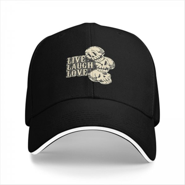 Black Baseball Cap With Live Laugh Love Skull Graphic