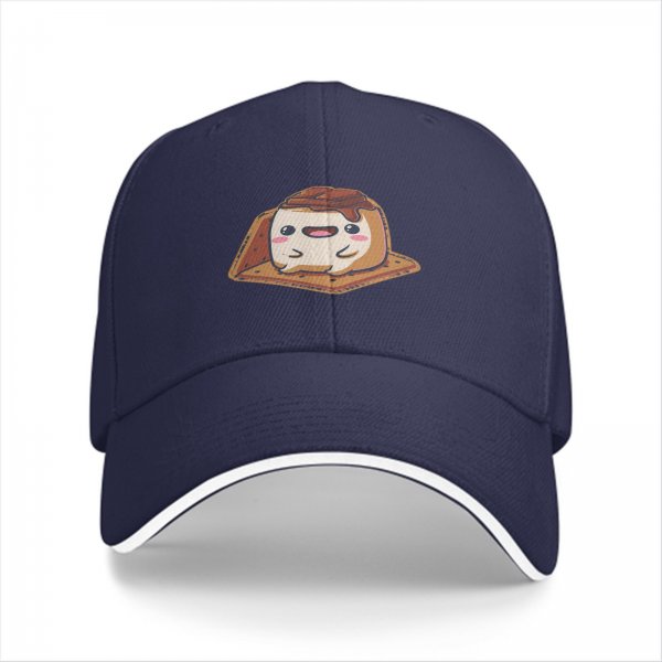Black Baseball Cap With Cute Smores Character Print