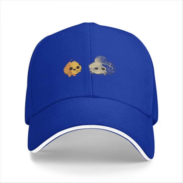 Black Baseball Cap With Cute Fire And Smoke Character Print
