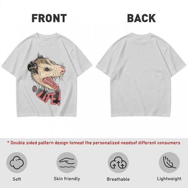 Olive T-Shirt With Aggressive Opossum 'LIFE!' Graphic Print