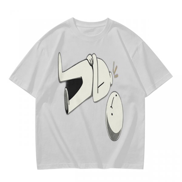 Olive T-Shirt With Surprised Cartoon Figure And Separate Face Print