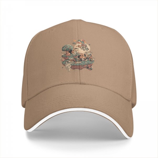 Black Baseball Cap With Whimsical Floating Island Art Print