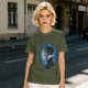 Olive T-Shirt With Anime Character Profile In Blue Cosmic Print