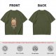 Olive green t-shirt with cute cat holding a mug print