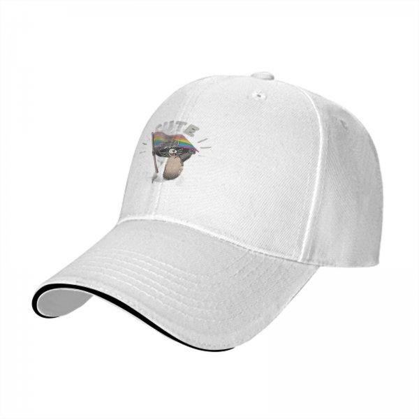 Black Baseball Cap With Raccoon Holding Pride Flag Design