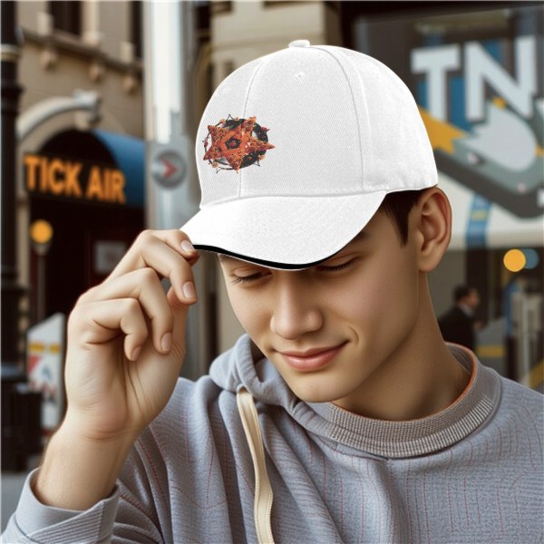 Black Baseball Cap with Pizza Pentagram Graphic
