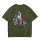 Olive T-shirt with T-Rex in Christmas sweater decorating a tree