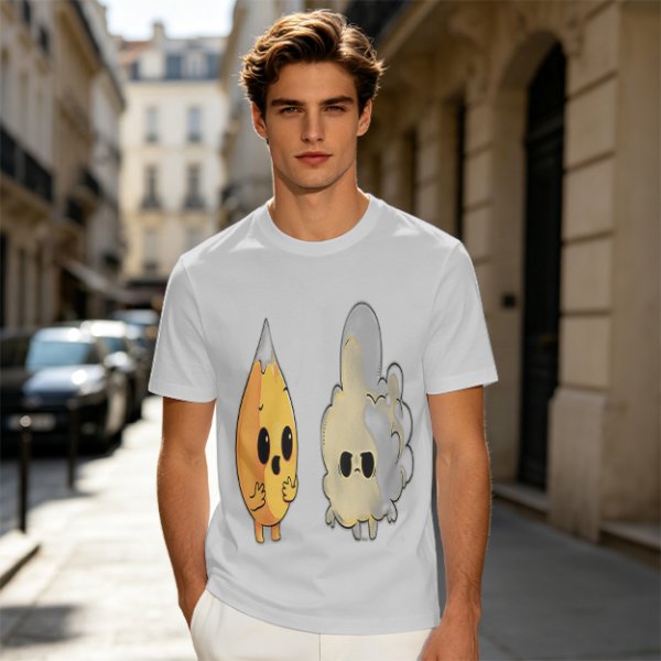 Olive T-Shirt With Surprised Flame and Burnt Ghost Character Art