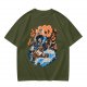 Olive T-shirt with Skeleton Musician Playing Guitar Over Ocean Waves