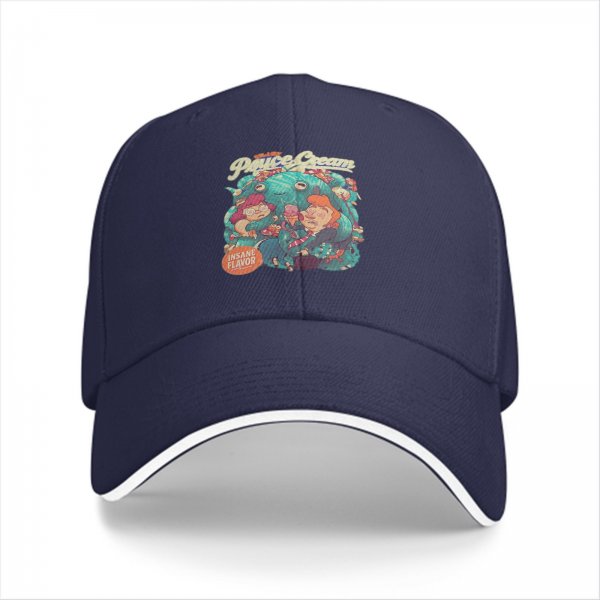 Black Baseball Cap with Psychedelic Ice Cream Monster Graphic Print