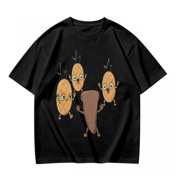 Olive T-Shirt With Cartoon Pineapples And Brown Character Graphic