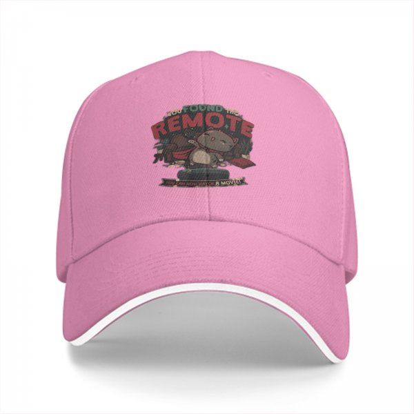Black baseball cap with cat remote movie graphic print