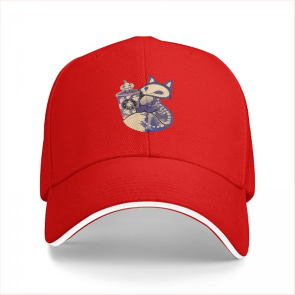 Black baseball cap with spooky fox and pumpkin coffee cup print