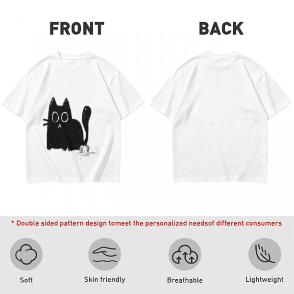 Oversized Army Green T-Shirt With Surprised Black Cat Graphic