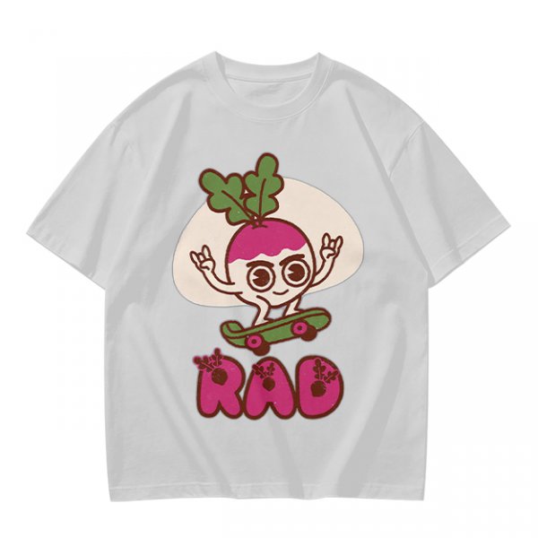 Olive T-Shirt With Rad Skating Radish Cartoon Graphic