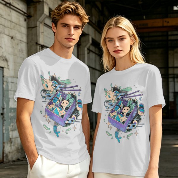 Olive t-shirt with whimsical bento box animal graphic print