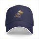 Black baseball cap with cartoon duck riding a rocket launch design