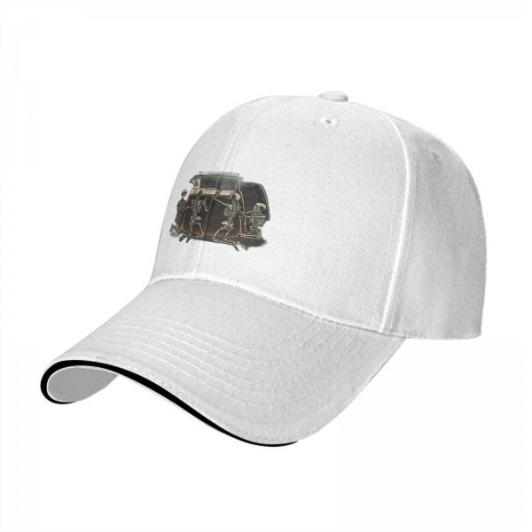 Black baseball cap with skeletons around a toaster graphic