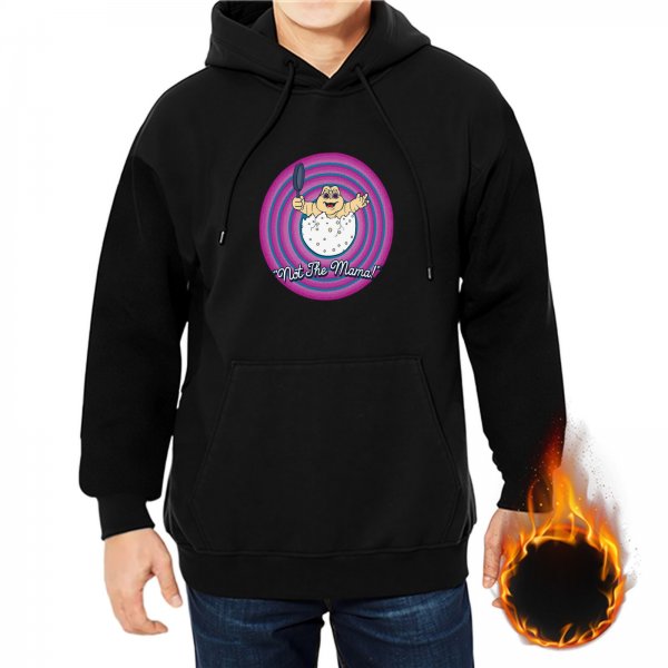 Black hoodie with 'Not The Mama!' dinosaur egg graphic