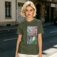 Olive T-shirt with Totoro cherry blossom Japanese woodblock print