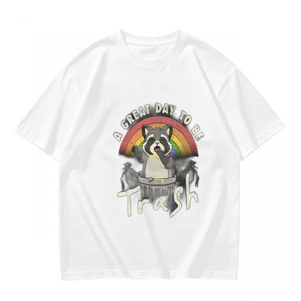Olive Graphic T-Shirt With Raccoon Rainbow 'A Great Day To Be Trash' Print