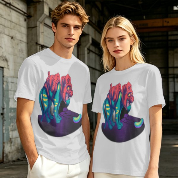 Olive T-Shirt With Vibrant Fantasy Creature Graphic Print