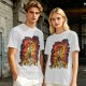 Olive T-Shirt With Fiery Skull Warrior Graphic Print