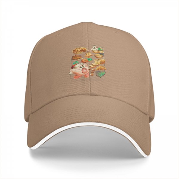 Black baseball cap with Kirby and assorted pastries graphic