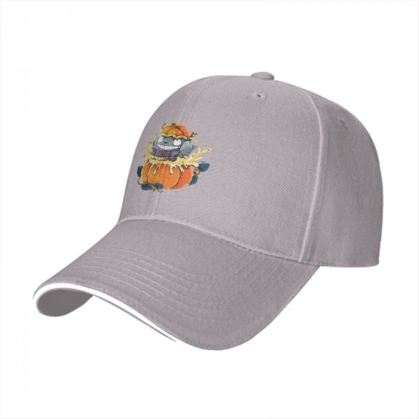 Black Baseball Cap With Cute Pumpkin Creature Graphic