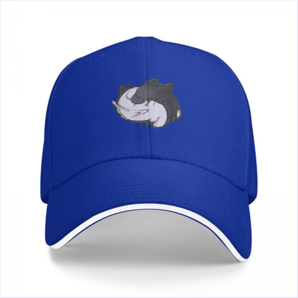 Black Baseball Cap With Sleeping Cat Graphic Print